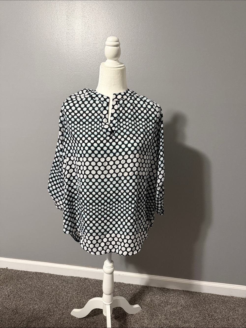 Black & White Polka Dot Blouse with Notch Neck
